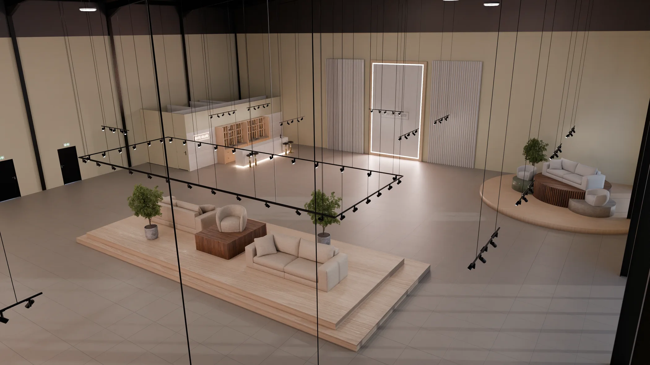 Wide view of a furniture showroom